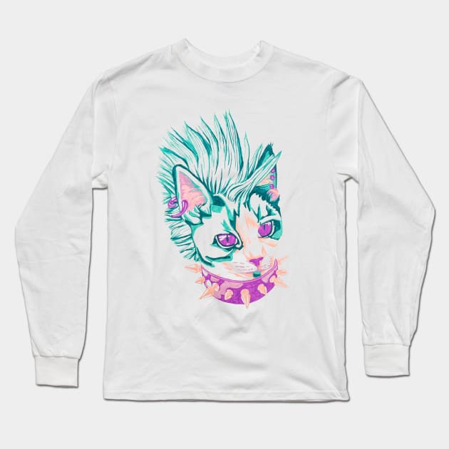 Punk Cat Long Sleeve T-Shirt by RaLiz